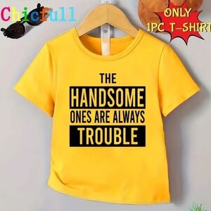 Kids Yellow 'The Handsome Ones Are Always Trouble' T-Shirt